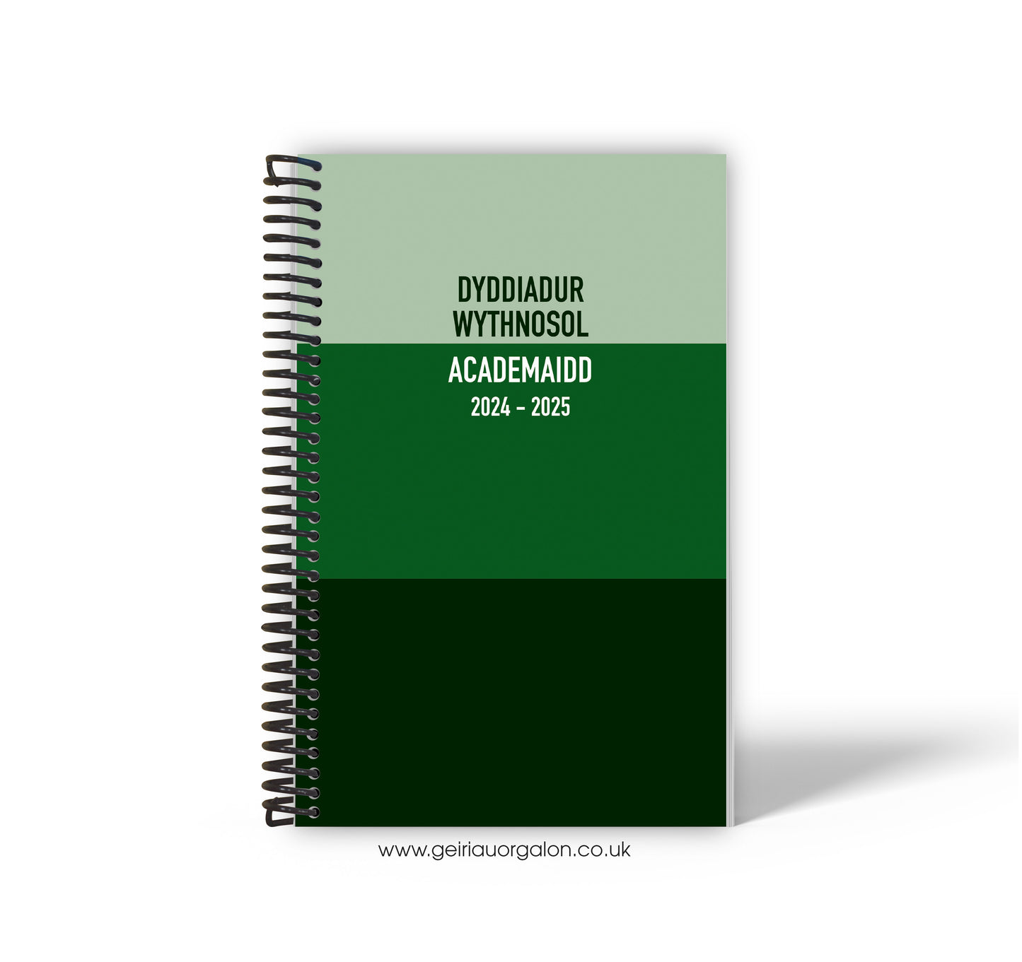 A4 Dyddiadur Wythnosol Academaidd NORMAL Spiralbound 2025-2026 (Streipiau Gwyrdd)