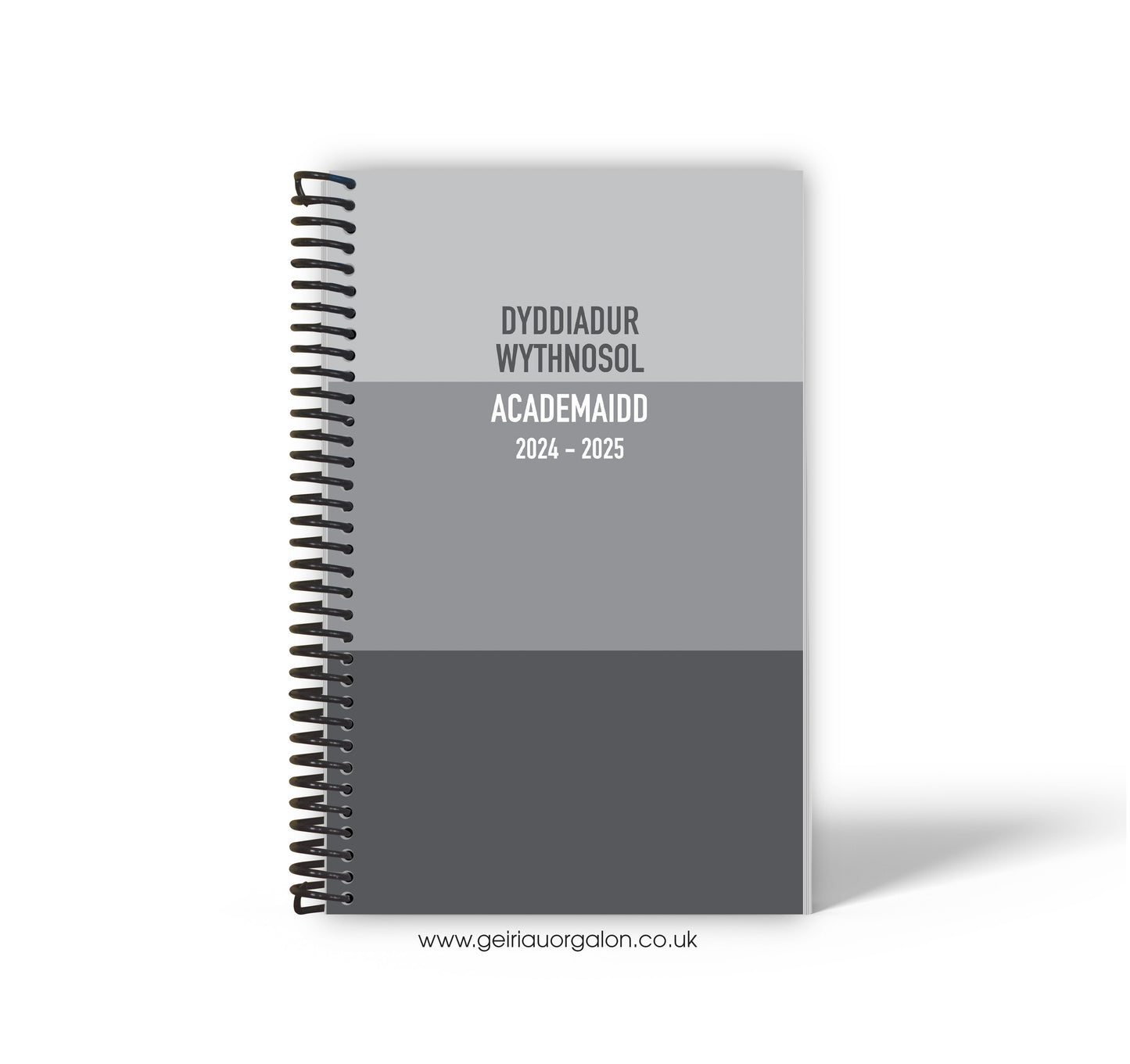 A4 Dyddiadur Wythnosol Academaidd NORMAL Spiralbound 2025-2026 (Streipiau Llwyd)