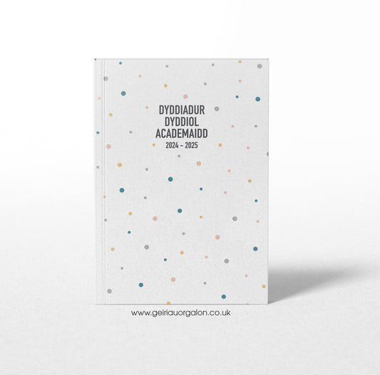 A4 Dyddiadur Dyddiol Academaidd Clawr Caled 2025 – 2026 (Smotiau Lliwgar)