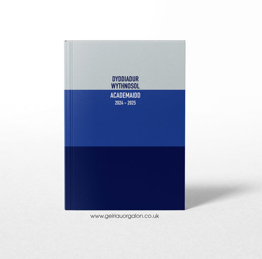 A4 Dyddiadur Wythnosol Academaidd MEGA Clawr Caled 2025 – 2026 (Streipiau Glas)
