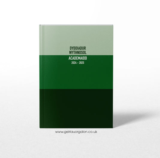A4 Dyddiadur Wythnosol Academaidd MEGA Clawr Caled 2025 – 2026 (Streipiau Gwyrdd)