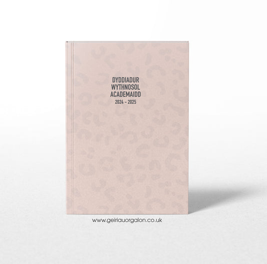 A4 Dyddiadur Wythnosol Academaidd MEGA Clawr Caled 2025 – 2026 (Llewpart Pinc)