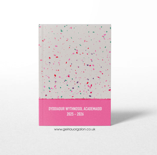 A4 Dyddiadur Wythnosol Academaidd NORMAL Clawr Caled 2025 – 2026 (Conffeti Pinc)