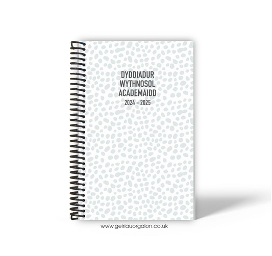 A4 Dyddiadur Wythnosol Academaidd NORMAL Spiralbound 2025-2026 (Smotiau Llwyd)  ­­