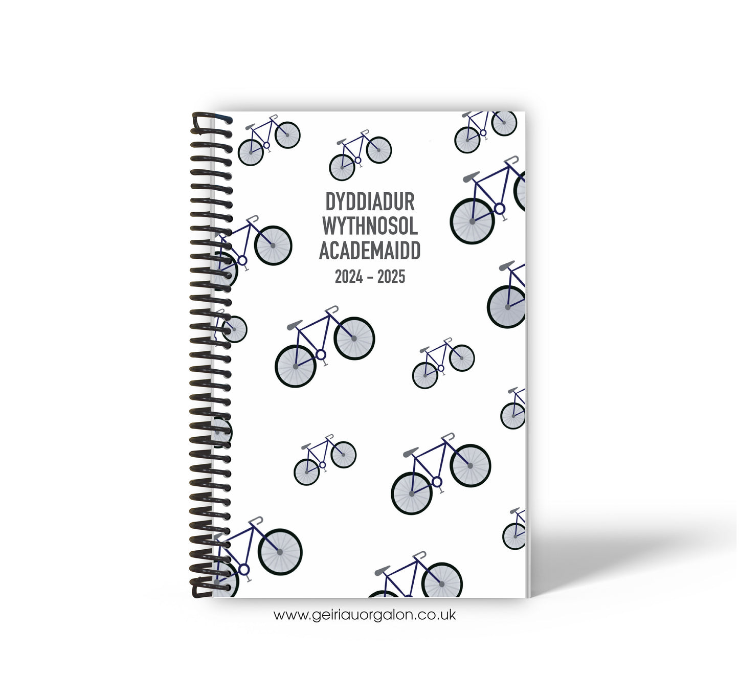 A4 Dyddiadur Wythnosol Academaidd NORMAL Spiralbound 2025-2026 (Beiciau Gwyn)  ­­­