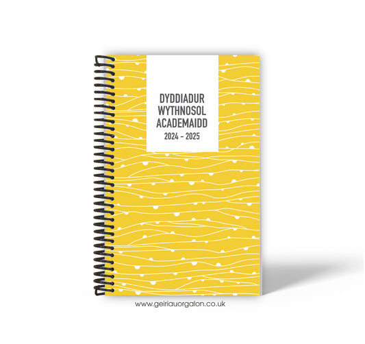 A4 Dyddiadur Wythnosol Academaidd NORMAL Spiralbound 2025-2026 (Sgwgls Melyn)  ­­­