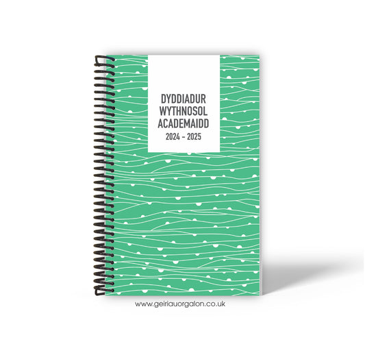 A4 Dyddiadur Wythnosol Academaidd NORMAL Spiralbound 2025-2026 (SGWGLS GWYRDD)