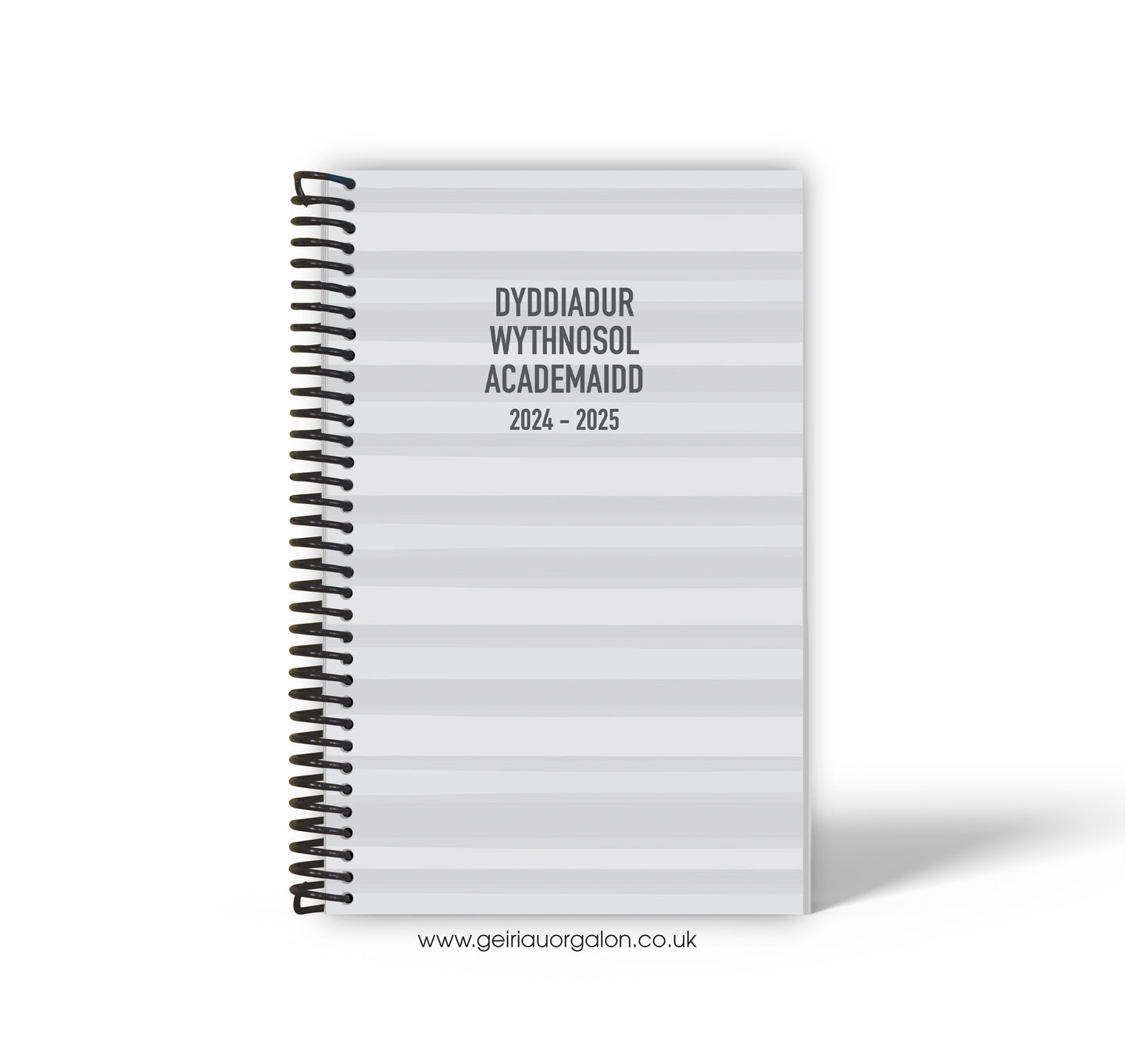 A4 Dyddiadur Wythnosol Academaidd NORMAL Spiralbound 2025-2026 (Streipiau bach Llwyd)  ­­­