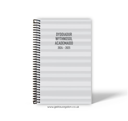 A4 Dyddiadur Wythnosol Academaidd NORMAL Spiralbound 2025-2026 (Streipiau bach Llwyd)  ­­­