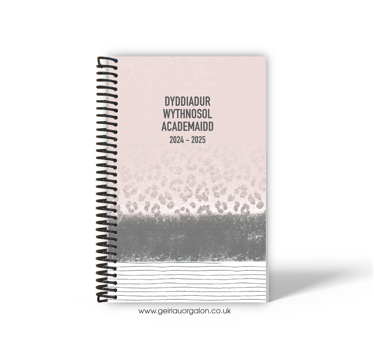 A4 Dyddiadur Wythnosol Academaidd NORMAL Spiralbound 2025-2026 (Pinc a Llwyd)