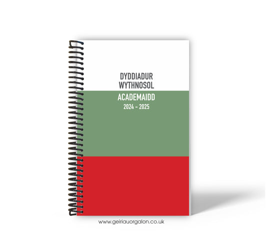 A4 Dyddiadur Wythnosol Academaidd NORMAL Spiralbound 2025-2026 (Streipiau Cymraeg)