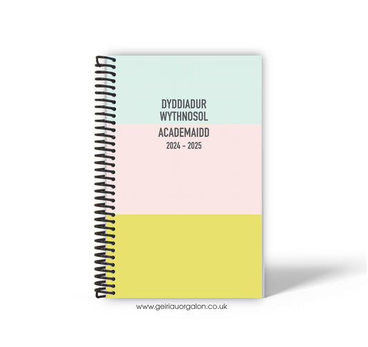 A4 Dyddiadur Wythnosol Academaidd NORMAL Spiralbound 2025-2026 (Streipiau Pastel)